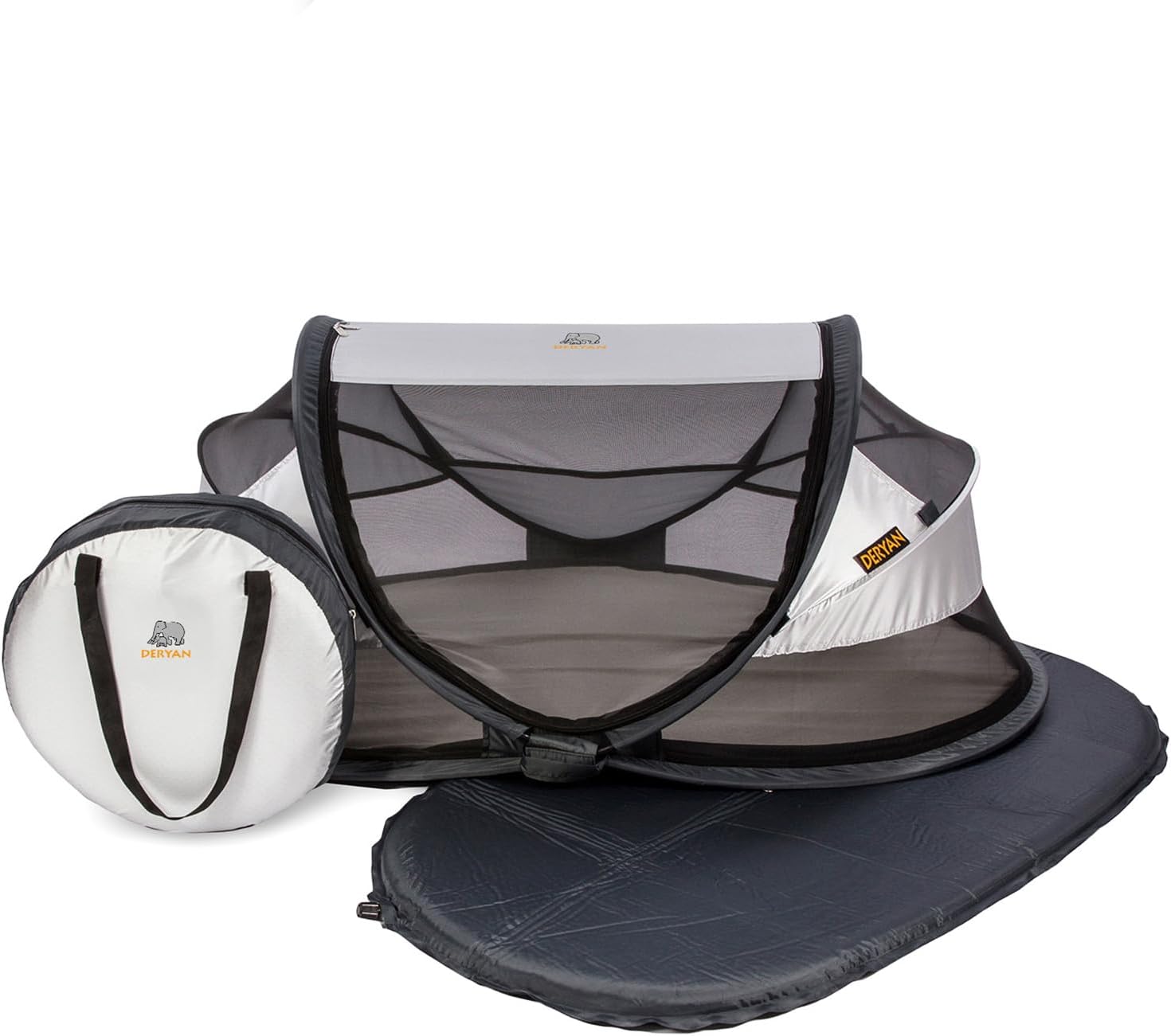 Lit Parapluie Bébé avec Matelas - pour Depuis la Naissance Jusqu'à 2,5 Ans - Pop Up Tente pour Bébé Montée en 2 Secondes - Moustiquaire & Sac de Voyage Inclus - 120x75x50cm (Argent) Baby Luxe Argent