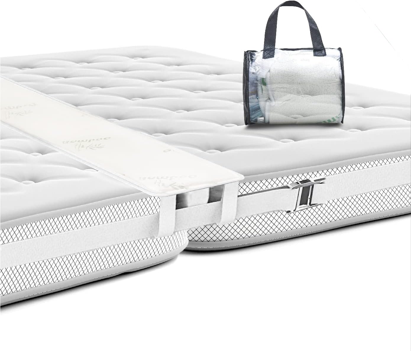 Connecteur de Matelas (Bed Bridge) Kit - Cale Matelas et Sangle Matelas Double pour Faire des Lits Jumeaux dans King - Connecteur de Matelas pour les Invités Séjour et Réunion de Famille (NATUREL)