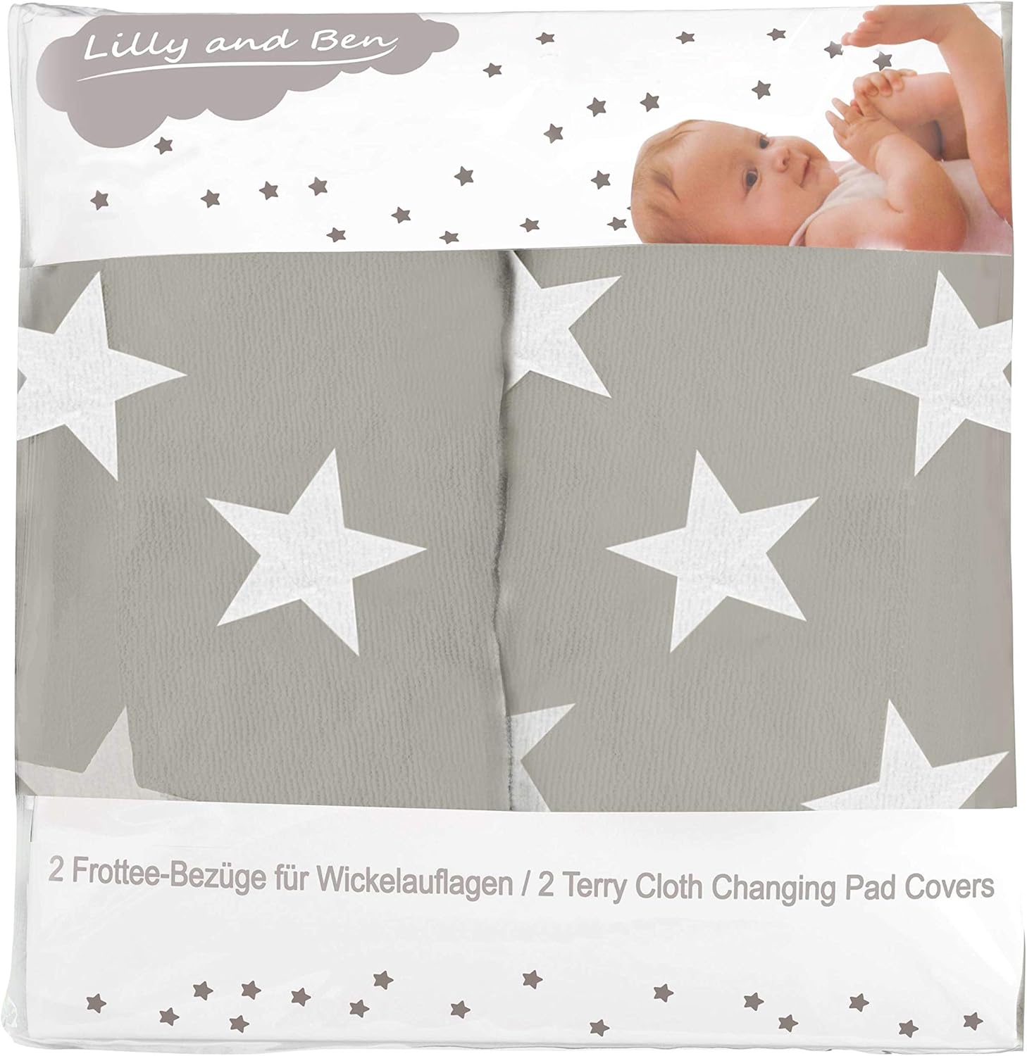 ® Housse pour Matelas à Langer - Tissu Coton Éponge - Bébé Fille Garçon - Lot de 2 - Épais et Absorbant ÉTROIT Grey Star