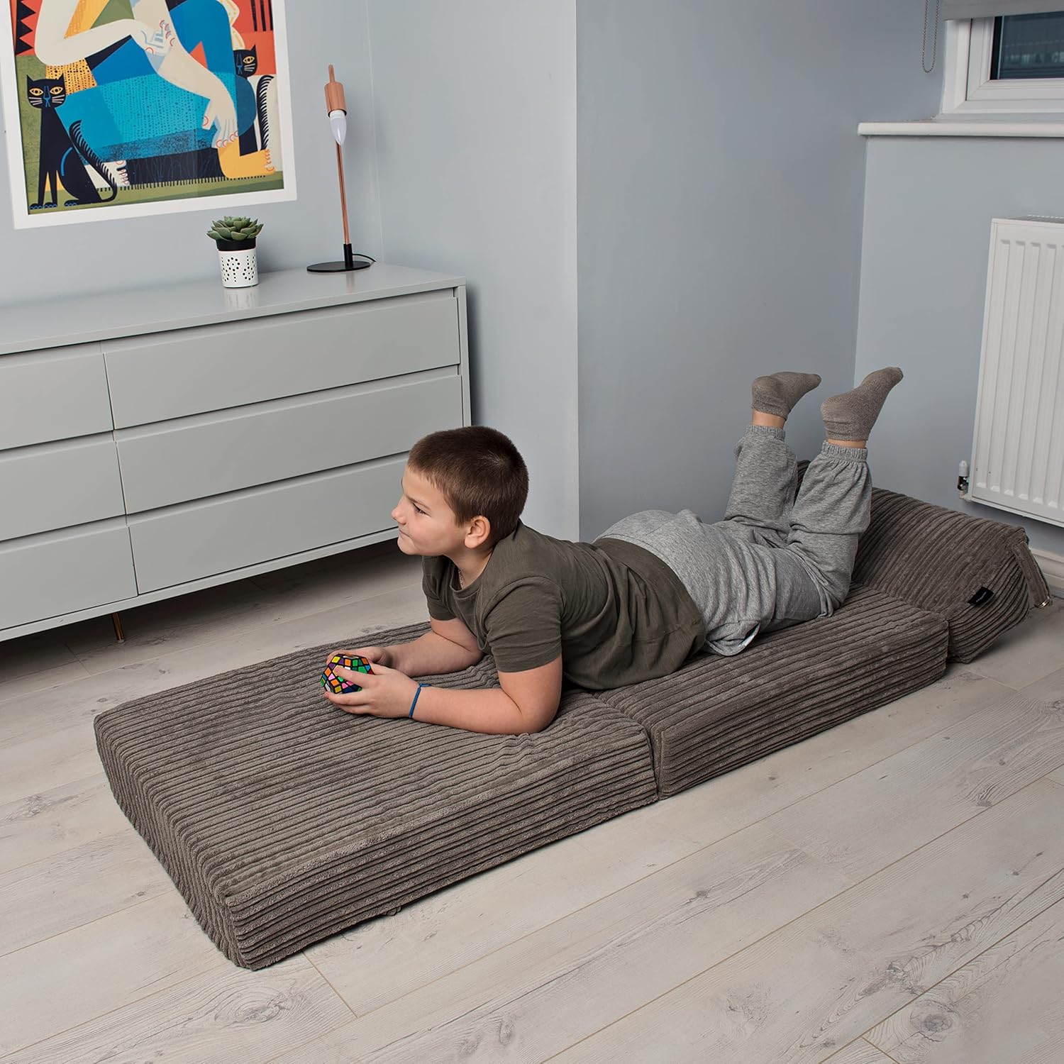 Futon Pliable Jumbo Cord Single Z-Bed Matelas Sofa - Sleepover Guest Salon - Soft et Confortable Chaise - léger et Durable - Qualité Cordon Tissu Meuble (Anthracite)