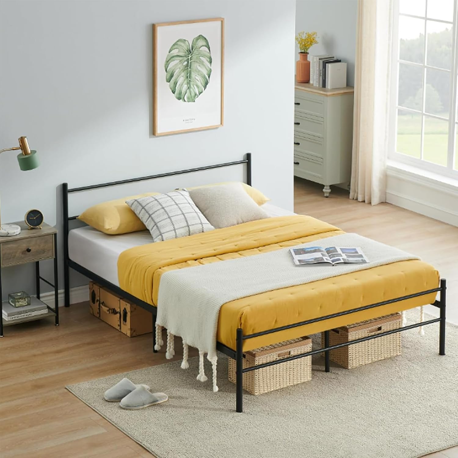 Ensemble Matelas 160x200 et Lit 160x200cm et Couette 220x240 et 2Oreillers60x60cm (Pack Matelas 160x200+Lit Métal avec Tête)