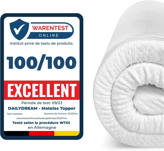 Surmatelas viscoélastique Dailydream Model M à Effet mémoire de Forme, 140x190x5cm, Edition Standard 140 x 190 cm Modèle M - 80 à 100kg