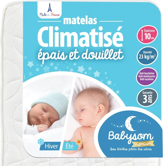 Matelas Enfant/Bébé Climatisé - 70x140 cm - Réversible : 1 Face Été Fraîche et 1 Face 70x140x10 cm