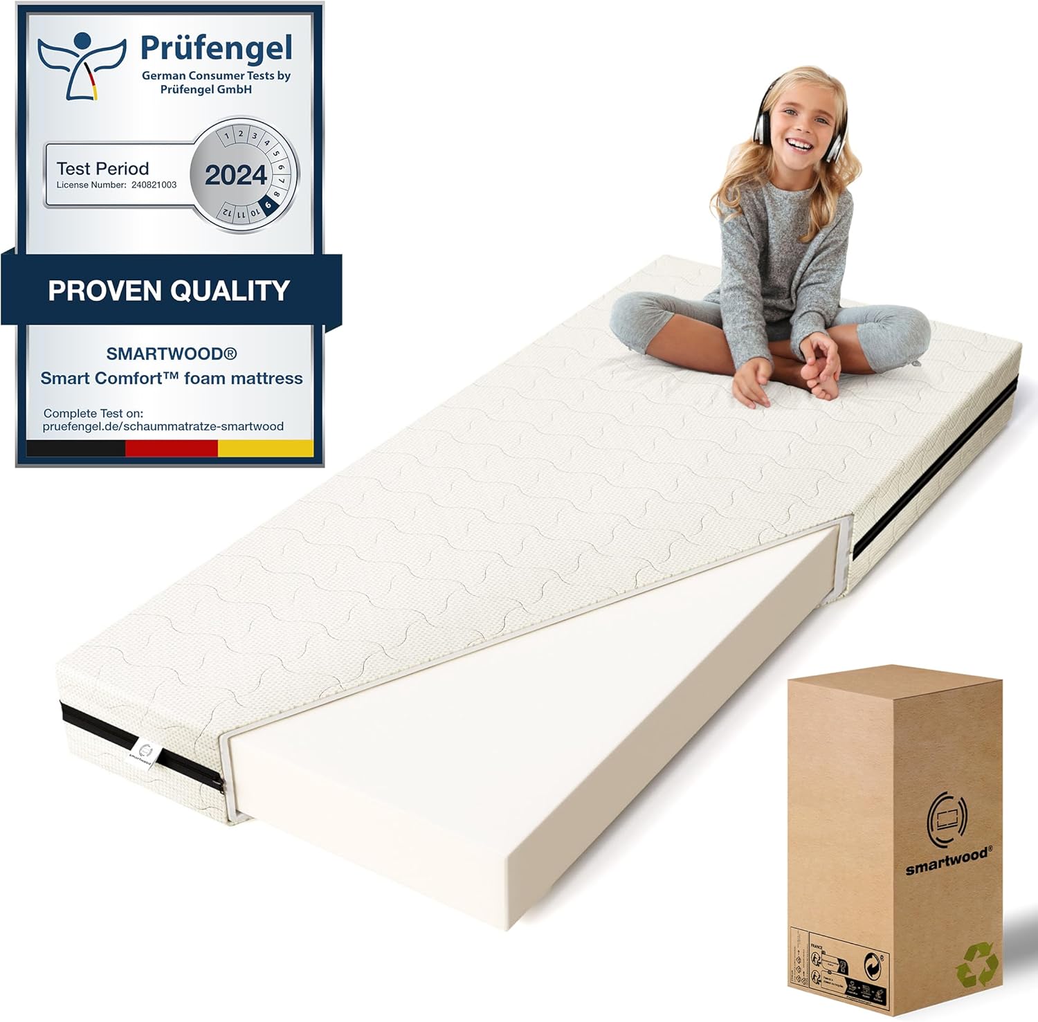 Matelas 70x140 Enfant - Epaisseur 12cm H2 Moyennement Ferme - Oeko Tex 100 - en Mousse Respirante et Housse Hypoallergique Lavable - Double Face - pour Lit Enfant 70x140x12cm 12.0 Centimètres