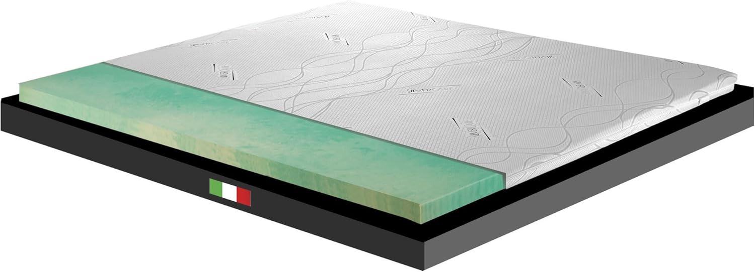 Surmatelas Rigide, Matelas correcteur orthopédique en biogreen, Hauteur 6 cm, Tissu hypoallergénique, déhoussable, 4 côtés en Argent, pour lit Double, 160 x 200 cm 160x200