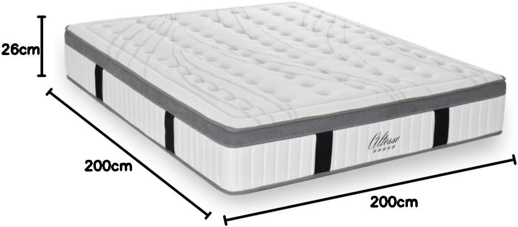 Matelas Altesse 200x200, 26 cm Ép, Lit 2 Personnes, Mémoire de Forme Haute Densité 55 kg/m³, Accueil Ferme, Soulage Le Mal de Dos, Soutien Ferme et Orthopédique, Chambre Adulte 200 x 200 cm Blanc