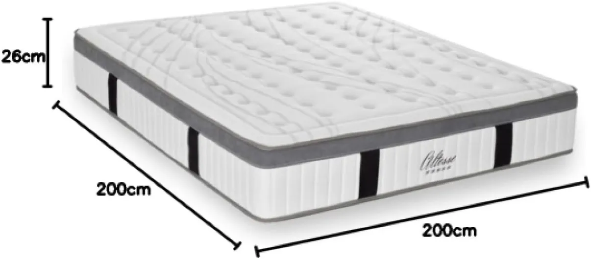 Matelas Altesse 200x200, 26 cm Ép, Lit 2 Personnes, Mémoire de Forme Haute Densité 55 kg/m³, Accueil Ferme, Soulage Le Mal de Dos, Soutien Ferme et Orthopédique, Chambre Adulte 200 x 200 cm Blanc