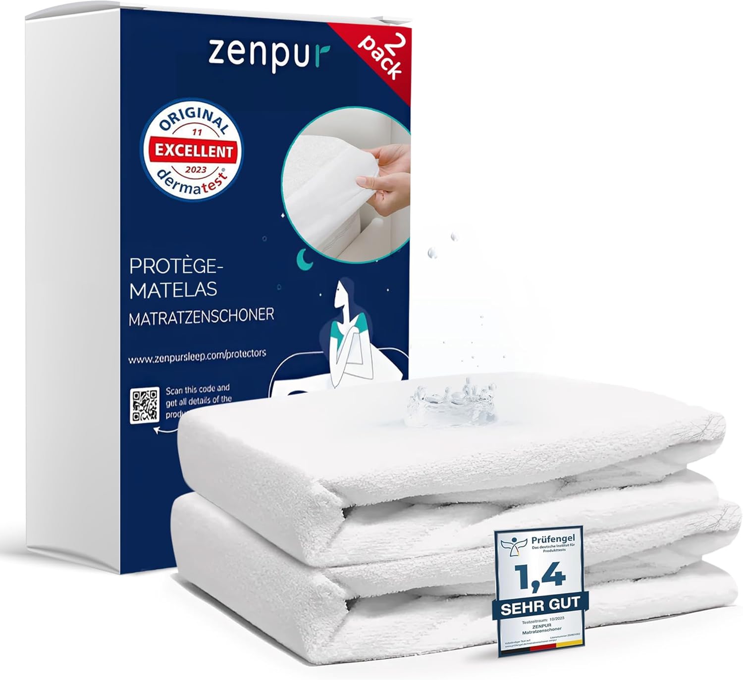 Protège-Matelas 80 x 200 cm, Lot de 2 - Fabriqué dans l'UE - Certifié Oeko-Tex Standard 100 - en Coton - Imperméable et Durable - Protection et Confort en Un 80 x 200 cm Paquet de 2 - Blanc