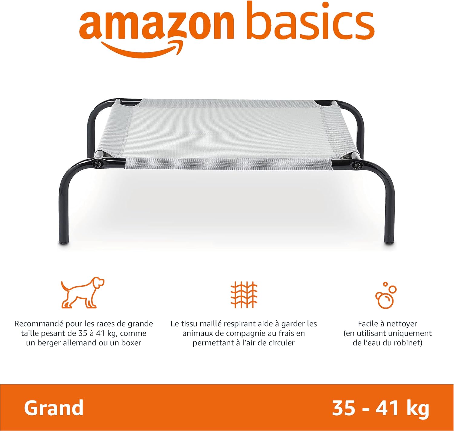 Chien Lit surélevé et rafraîchissant pour animaux de compagnie, Fer, L taille, Gris, 130 x 80 x 19 cm Lit surélevé L Gris