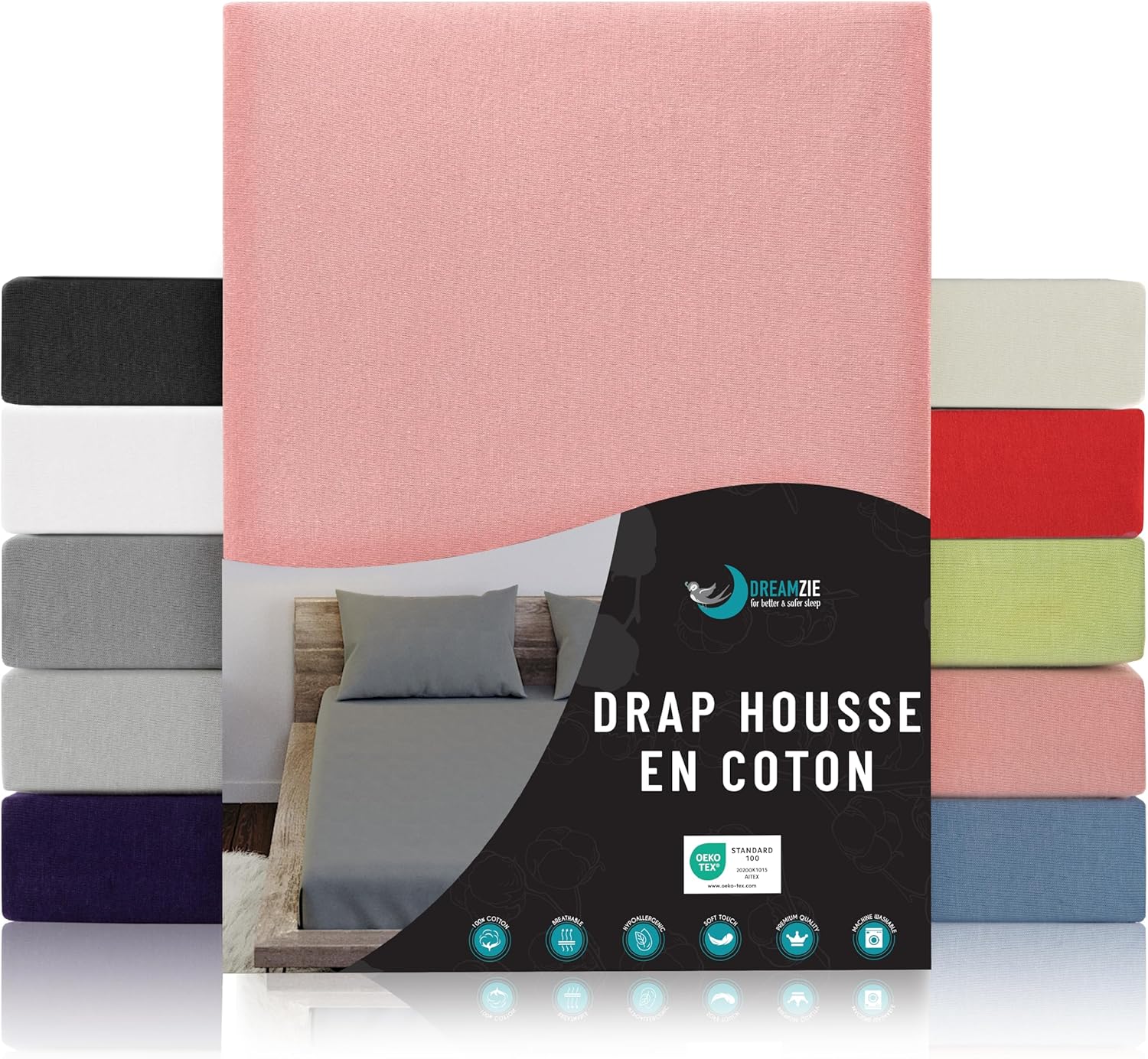 Drap Housse 160 x 200 - Rose - 100% Jersey Coton Certifié Oeko Tex - Drap Housse 160x200 Coton 160 x 200 cm Rose