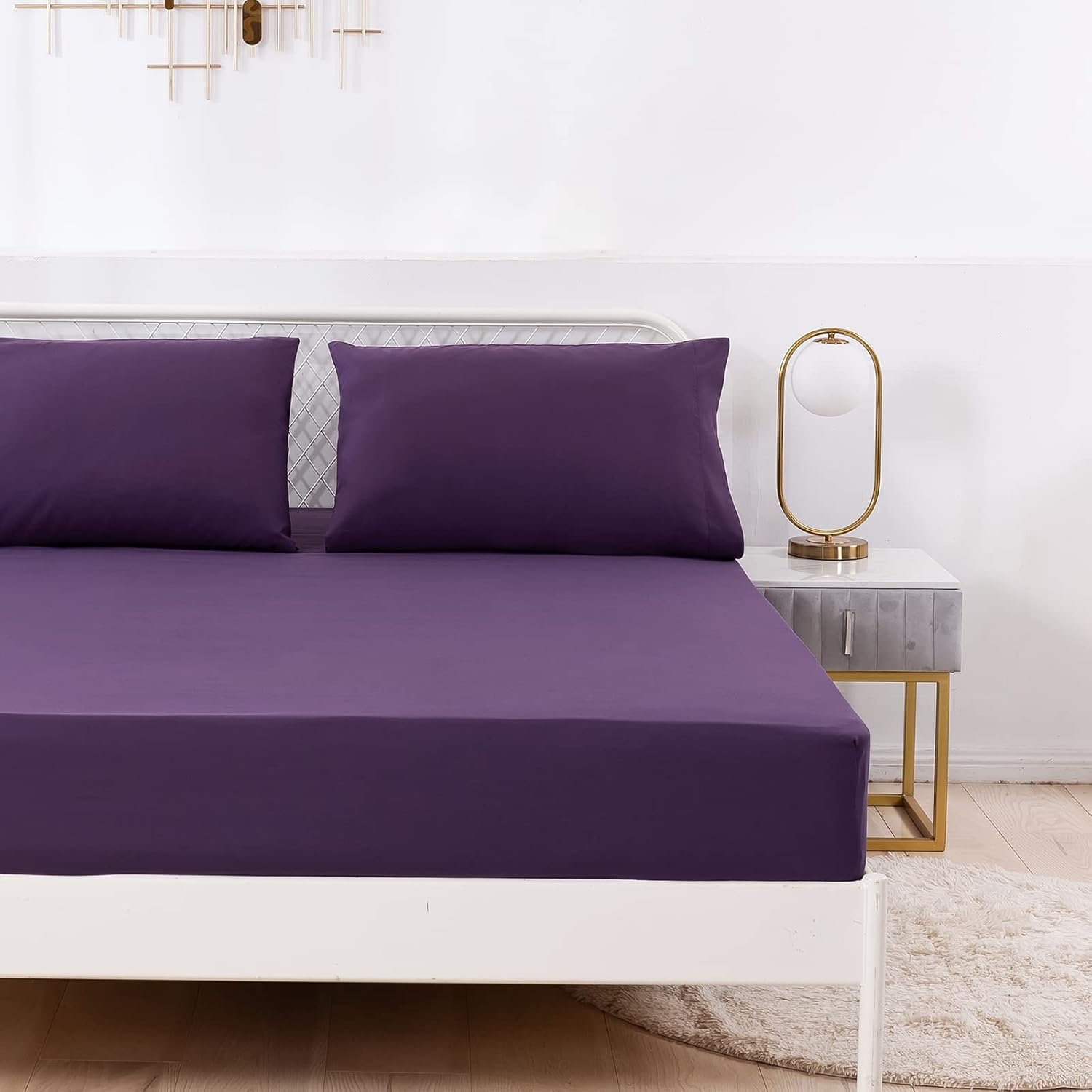 Drap Housse 140x200 cm 2 Personnes avec Grand Bonnet de 35 cm - Drap-Housse Lavable et Ajustable - Microfibre Douce Couleur Unie - Violet 140 x 200 Violet