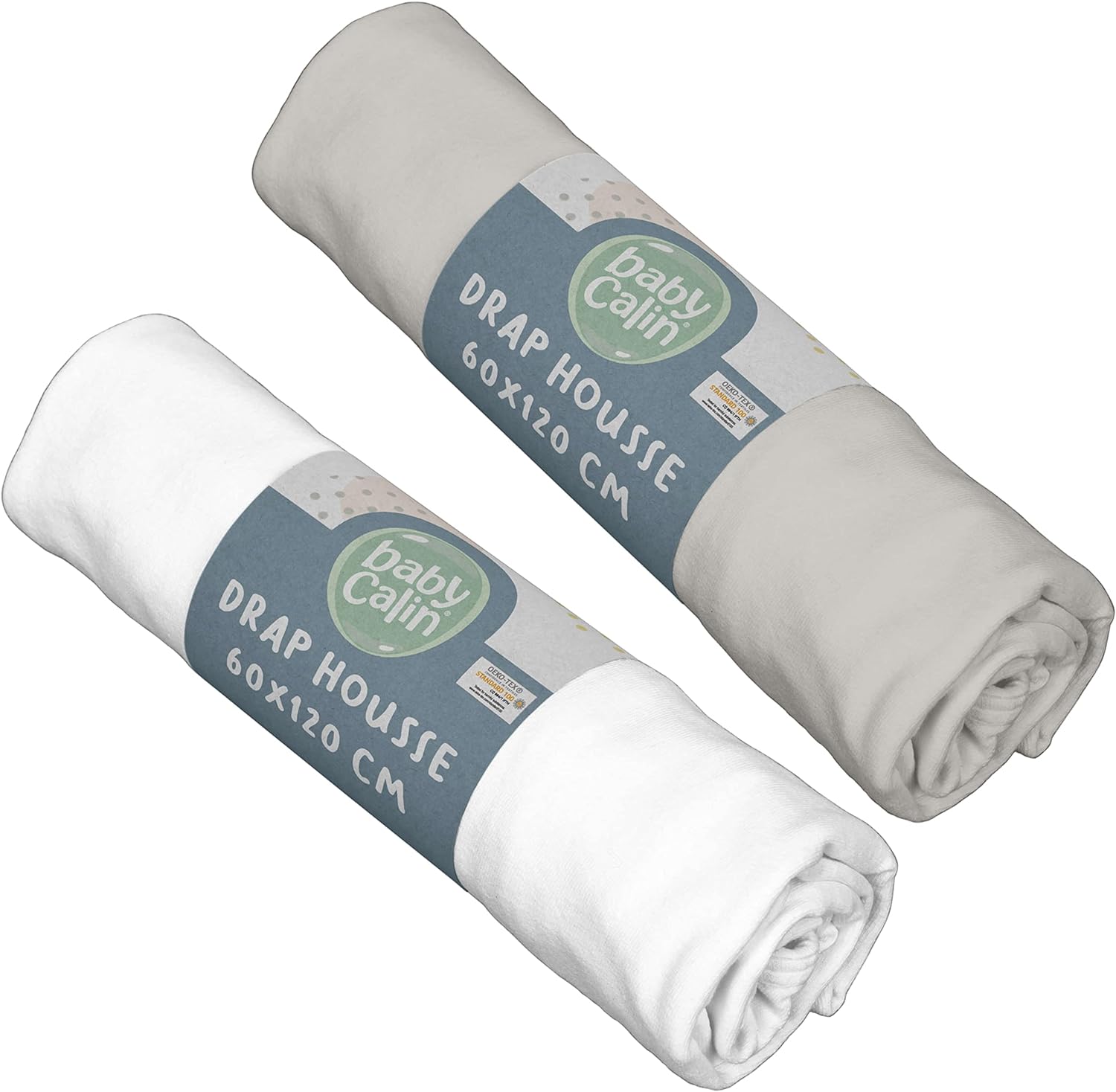 Lot de 2 Draps housse Blanc/Gris Babycalin - 60 x 120 cm Blanc/Gris 60x120 cm (Lot de 2)