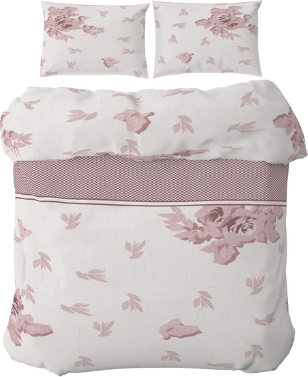 HOME ZEN HOUSEHOLD LINEN Parure de lit avec drap housse et taies d'oreiller en tissu de flanelle anti-rhumatisme de polyester et coton (lit double, fleur rose) lit 160 x 190 cm Fleur Rose.