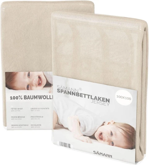 Sämann Drap-Housse en Jersey pour Parc de bébé 100 x 100 cm, Coton Naturel 100 x 100 cm Naturel