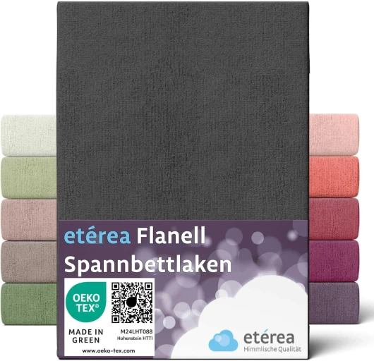 ETÉREA Drap Housse Flanelle 140x200cm - 160x200 - [100% Coton] - qualité de Marque - 140x200cm - 160x200 - Bonnet de 25cm Bed Sheets Cover - Drap-Housse en Flanelle de Coton - Certifié OEKOTEX - Noir 140x200 - 160x200 cm Noir
