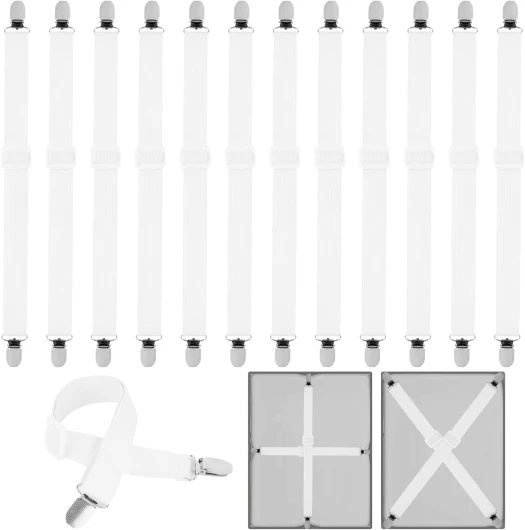 YSWOVUO 12 Pièces Tendeur Drap Housse, 30-130 cm Attache Drap Housse Réglable, Elastique Pince Drap Housse pour Draps, Matelas, Planche à Repasser, Canapé