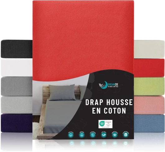 Drap Housse 90x190/200-100% Jersey Coton Certifié Oeko Tex - Rouge - Drap Housse 90x190/200 Coton 90 x 190/200 cm Rouge