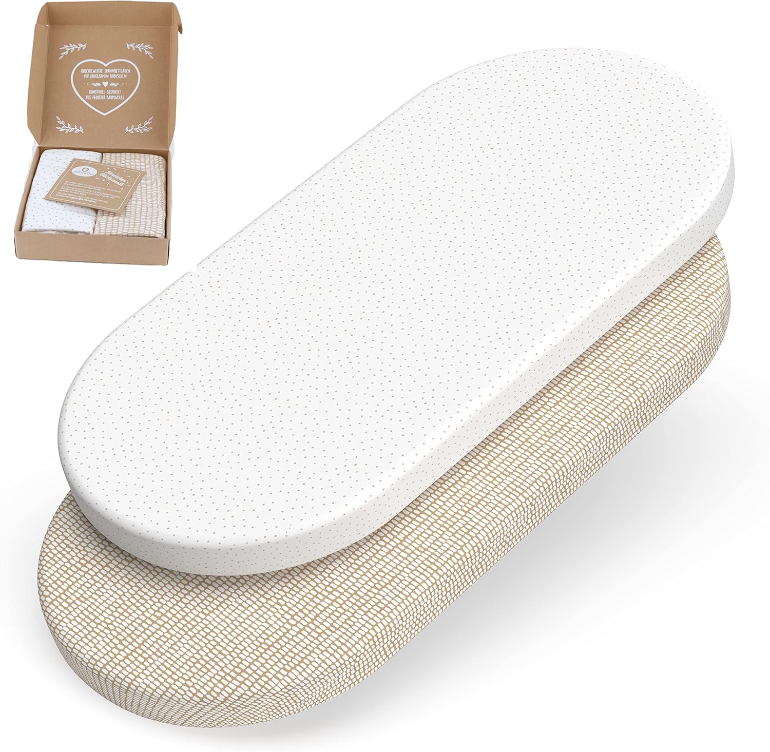 Drap Housse 40x80 Berceau Drap Housse nacelle bébé Confort Support couffin Convient pour Drap Housse nacelle Lot de 2 Drap Housse Bebe 78x36 80x40cm - 100% Coton Bio GOTS (BioBrown) Set de Sable 80x40 cm