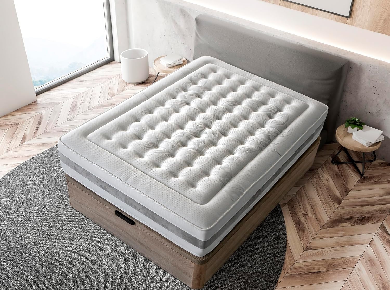 Matelas à mémoire de forme 80x180 cm Luxu - Épaisseur +/- 27 cm - Mousse HR - Ferme/Mi-Ferme - Système TST stabilisant - Finitions en tissu Stretch Argentum à base d'ions d'argent antibactériens.