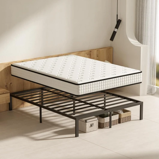 22cm Matelas en Mousse + Cadre de Lit 140 x 190 ，Lit 2 Personnes Hauteur 40.5 cm avec Rangement sous Le lit，Parfait Soutien Haute Resilience Ultra Respirante, Matelas réversible à Deux Faces 140-190