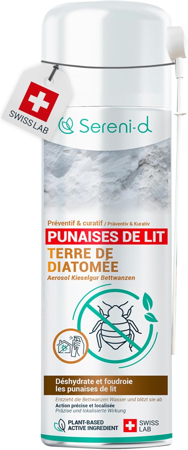 TERRE DE DIATOMÉE PUNAISES DE LIT – AÉROSOL ANTI PUNAISES DE LIT – EFFICACITÉ FOUDROYANTE – Ingrédients 100% - Action IMMÉDITE et EFFICACE - Swiss Lab
