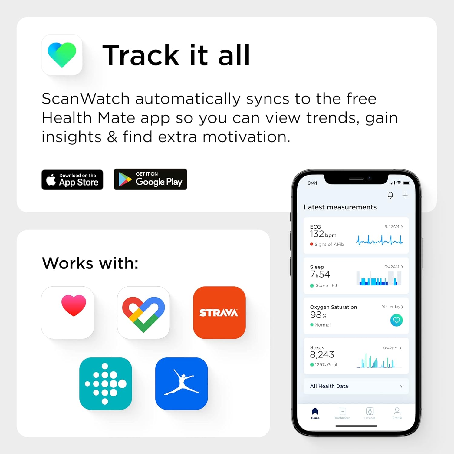 Withings ScanWatch – Hybrid Smart Watch with ECG, Heart Rate, Oximeter - 30 Day Battery Life - Smart Watches for Women, Smart Watch for Men, Fitness Tracker - Android & iOS,Black,42mm