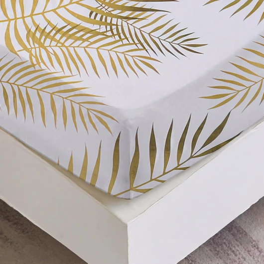 Drap Housse 140x200 cm 2 Personnes avec Grand Bonnet de 30 cm - Drap-Housse Microfibre Doux à Motif Feuilles Tropicales - Or Blanc 140 x 200 cm Or Blanc