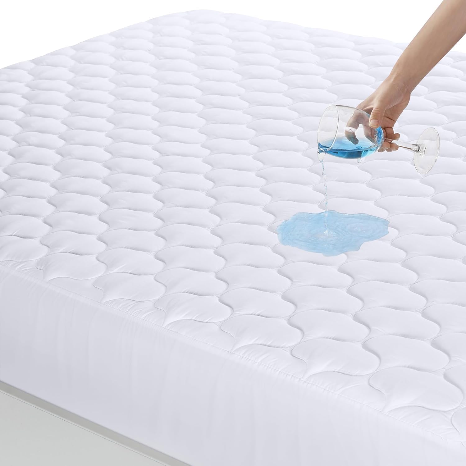 Quilted Waterproof Mattress Protector, Mattress Topper, Waterproof Mattress Pad (Blanc, 140 x 200 + 30) 140 x 200 + 30 Blanc