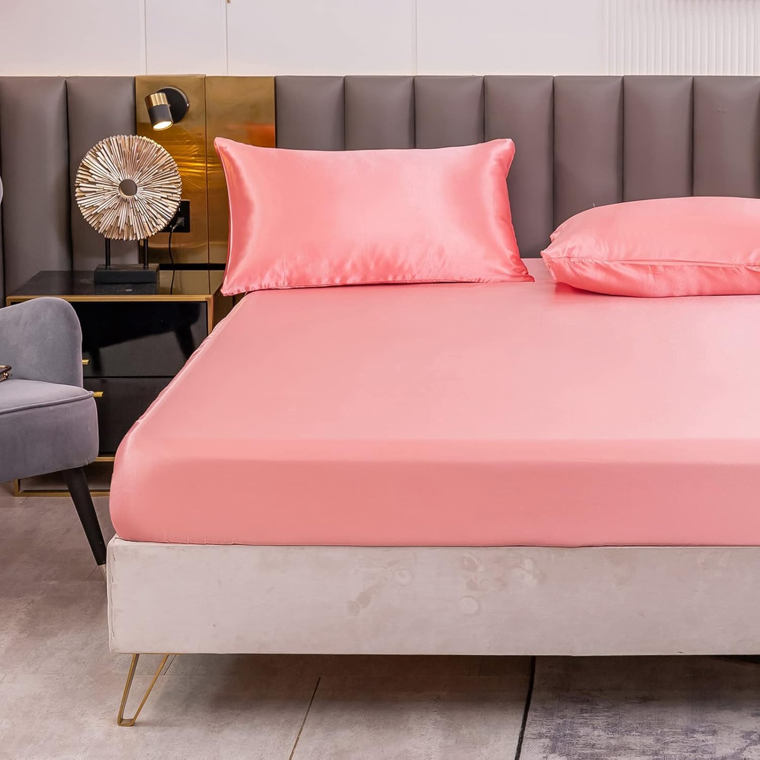 Drap Housse Satin 160x200 cm 2 Personnes avec Grand Bonnet de 30 cm pour Matelas Épais - Drap-Housse Douce en Satin de Soie Polyester Couleur Unie, Rose 160 x 200 x 30 cm Rose
