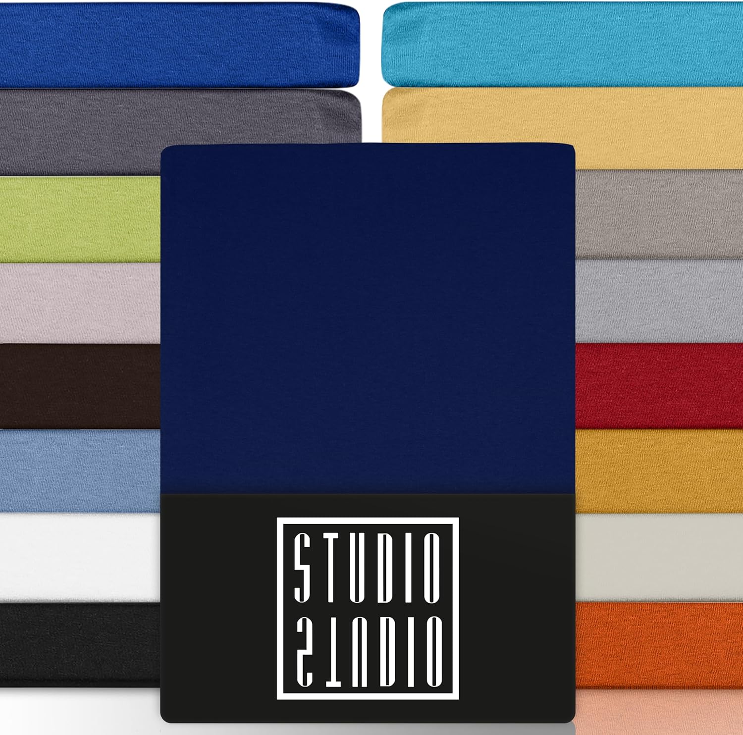 STUDIO Basic Drap Housse 120x200 cm, 100% Coton peigné, certifié Oeko-TEX 100, qualité de Marque, Drap de Matelas 120 x 200 jusqu'à 25 cm, Bleu foncé Bleu Foncé 120x200