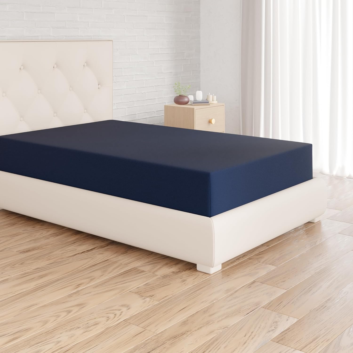 Drap Housse, 90 x 190 x 30 cm, en Polyester Microfibre pour Matelas Épais jusqu'à 30 cm, Bleu Marine 90 x 190 x 30 cm Bleu Marine