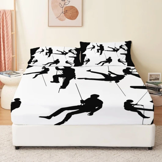 GarçOn, Sport D'Escalade Drap Housse 140x190 cm, Silhouette Noire Motif Housse de Matelas, Enfants Protection de Matelas 30cm, Drap de lit, Doux Drap Housse Lavable Microfibre avec Taies d'oreiller x2 140 x 190 cm + 30 cm Garçon, Escalade, Sport 9