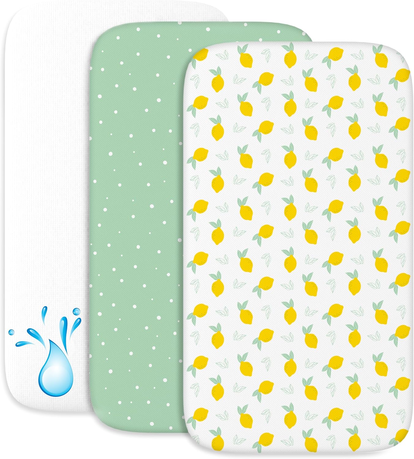 Drap Housse Cododo (Set de 2) + 1 Protège Matelas Impermeable avec Elastique - 3-en-1 - Taille 50x83 cm - Compatible avec Berceaux, Lit Matelas Cododo Bebe - pour Fille et Garçon - Motif Citron 50x83 cm Citron