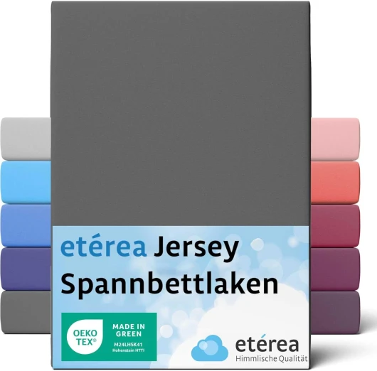 ETÉREA Drap Housse Jersey 180x200cm - 200x200 [100% Coton] qualité de Marque 180x200cm - 200x200 - Bonnet de 25cm - Bed Sheets Cover - Drap-Housse en Coton élastique - Certifié OEKOTEX - Anthracite 180x200 - 200x200 cm Anthracite