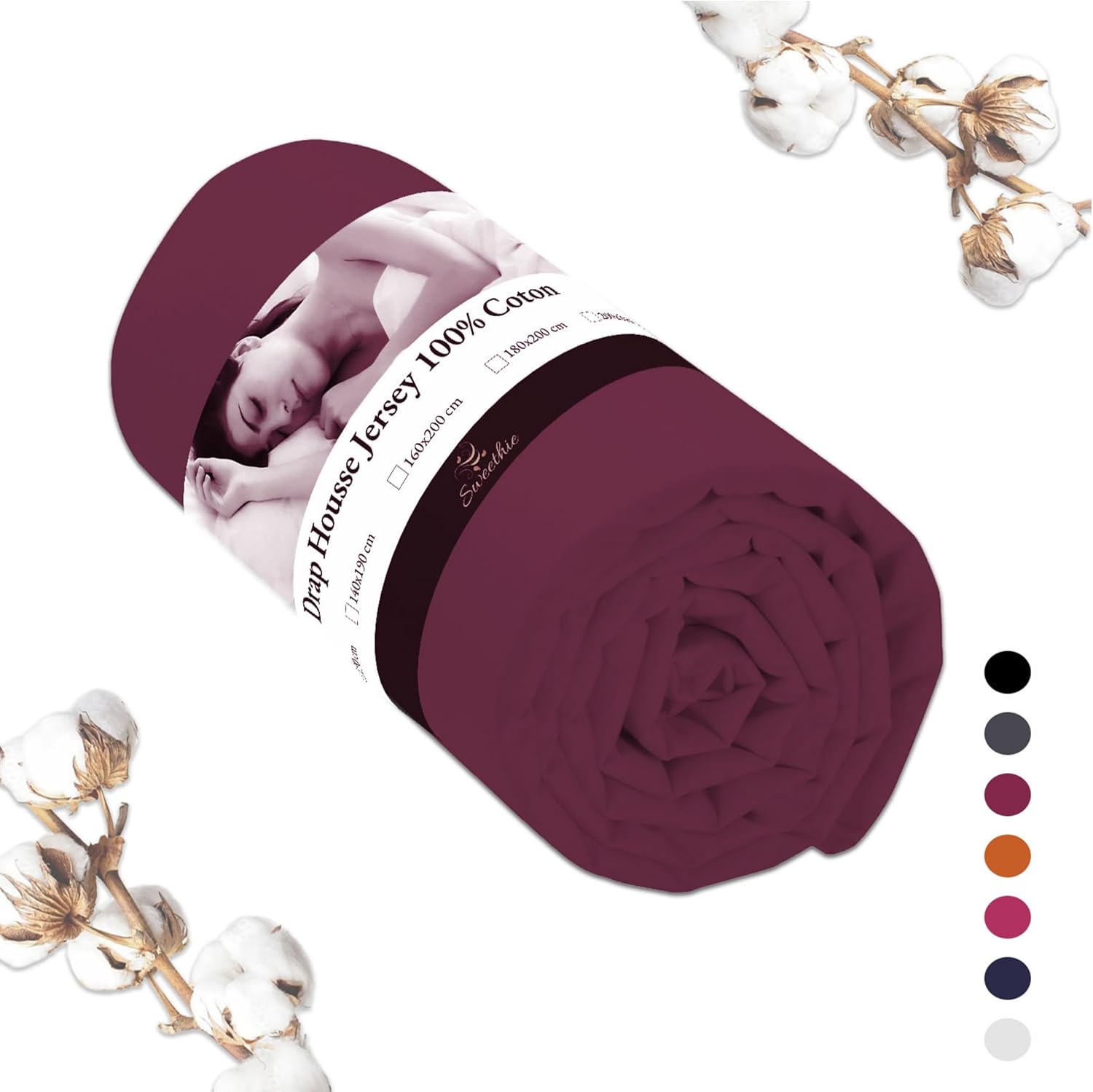 Drap Housse Jersey 100% Coton (Bordeaux, 140x190 cm) - Grand Bonnet 30 cm - Résistant - Certifié Oeko Tex - 2 Personnes - Anti Acarien - Lavable Machine à Laver - Linge de lit pour Matelas épais 140 x 190 cm Bordeaux