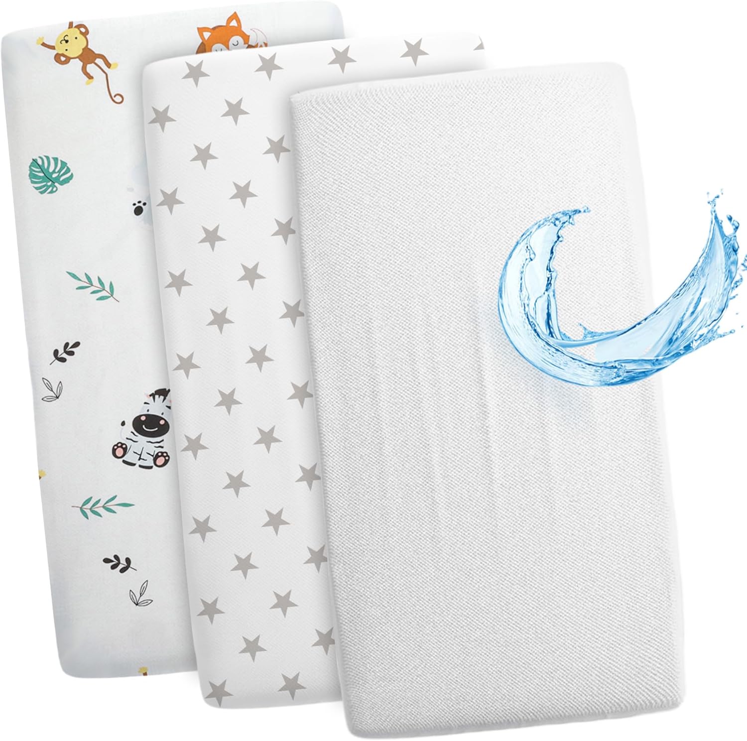 Drap-Housse pour Landau et Berceau pour lit de bébé Lot de 3 : 120 x 60 cm - 2X Housse avec 1x protège-Matelas imperméable - Housse de Matelas Drap-Housse Safari Blanc Lot de 3 : 120 x 60 cm Safari Blanc