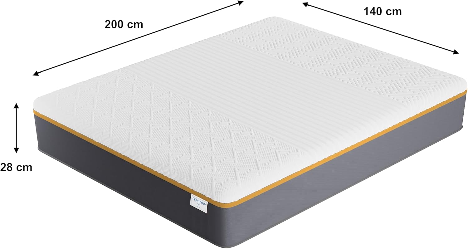 Matelas YPSILON « Ferme » 140x200cm - Technologie Hybride : Latex Naturel & Mémoire de Forme - Épaisseur 28cm – Soutien Ferme & Durable- Label sanitized (Anti bactérien/acarien) Ferme (orange) 140 x 200 cm