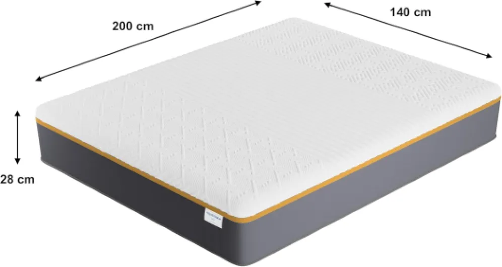 Matelas YPSILON « Ferme » 140x200cm - Technologie Hybride : Latex Naturel & Mémoire de Forme - Épaisseur 28cm – Soutien Ferme & Durable- Label sanitized (Anti bactérien/acarien) Ferme (orange) 140 x 200 cm