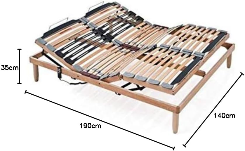EvergreenWeb - Sommier Double électrique 140x190 cm orthopédique motorisé Lattes en Bois Moteur 4 Zones inclinables + 1 Fixe,régulateurs de rigidité dans la Partie Lombaire, amortisseurs- Lemon Électrique 140 x 190 cm