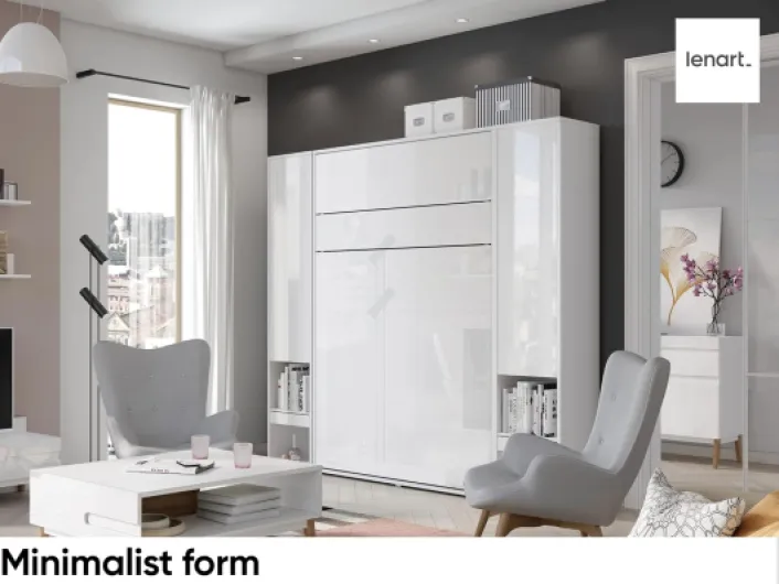 Lit Escamotable Bed Concept - Lit Pliant 2 Personnes - Mural Rabattable - Armoire - Placard - Murphy Bed - BC-12-160x200cm Vertical - Blanc Mat 160x200cm Vertical Blanc Mat