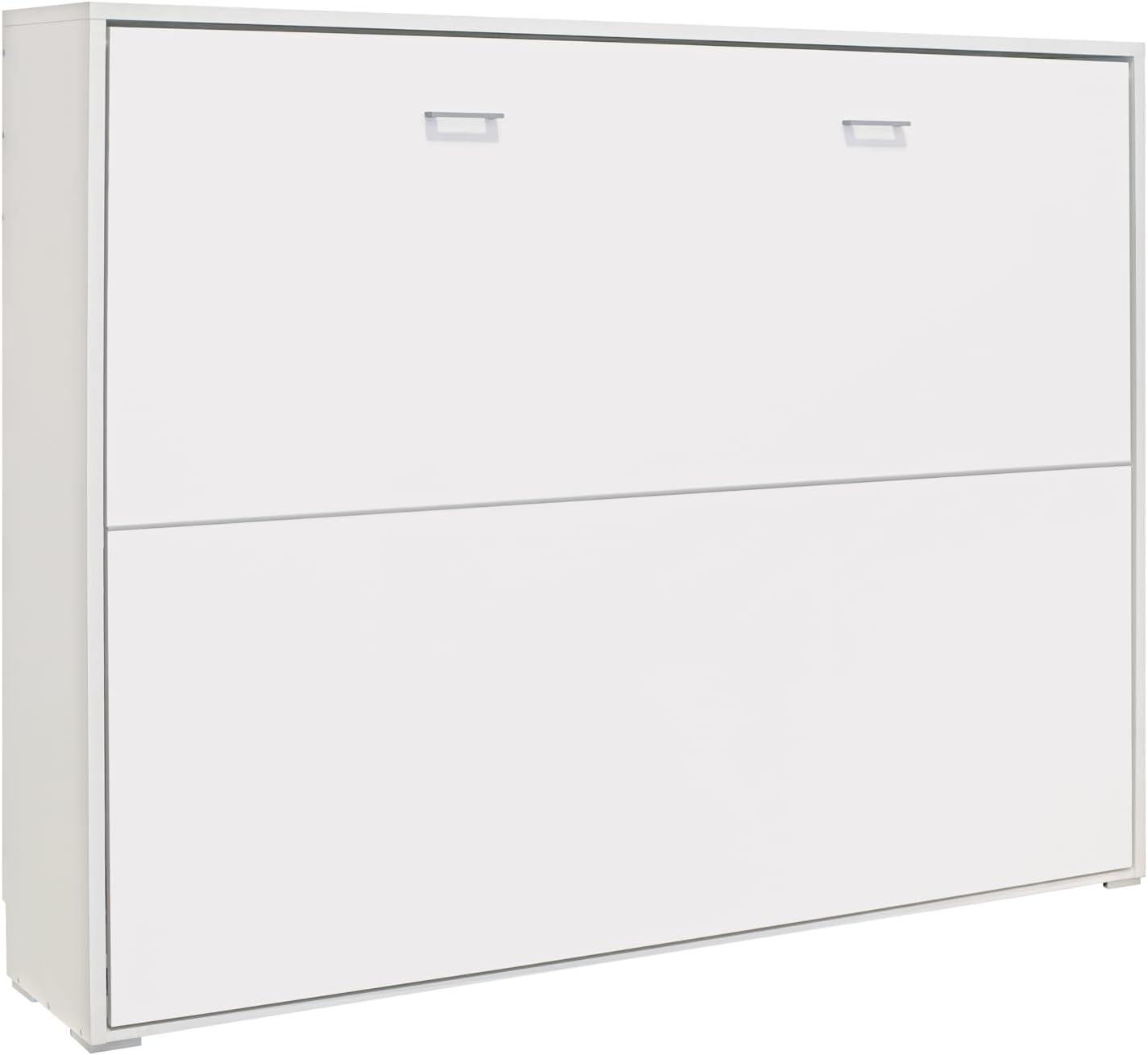 Lit Escamotable Horizontal 135x190 cm - Idéal pour Les Petites Chambres avec Sommier et Système Anti-basculement - 203x151x36 cm - Couleur Blanche - Design Compact et Sûr