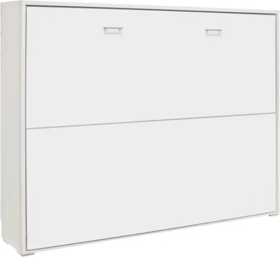 Lit Escamotable Horizontal 135x190 cm - Idéal pour Les Petites Chambres avec Sommier et Système Anti-basculement - 203x151x36 cm - Couleur Blanche - Design Compact et Sûr