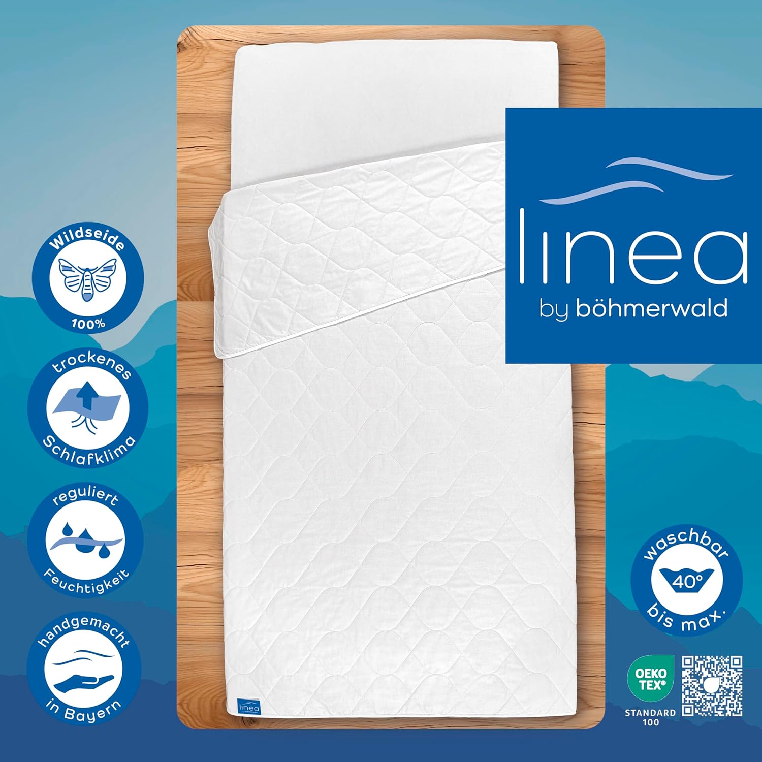 LINEA by Böhmerwald - Nature - Couette en 100% Soie Sauvage, Légère pour l'Été, 155 x 220 cm, Convient aux Personnes Allergiques, Lavable à 40 °C, Fabriquée en Allemagne 155 cm x 220 cm Léger