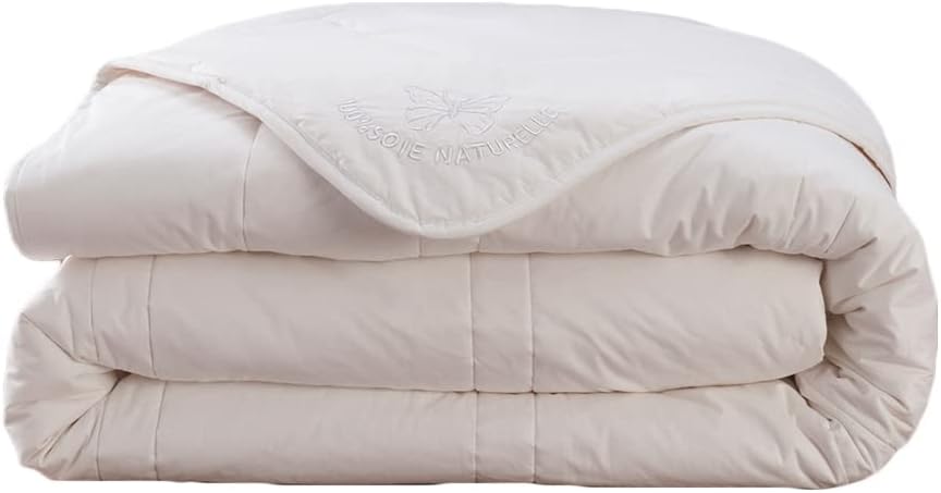 I Couette Tempérée Soie Naturelle 240x260 I pour Lit 2 Personnes I Douceur Absolue I 100% Coton I Fabriqué en France I Lavable en Machine Blanc 240/260