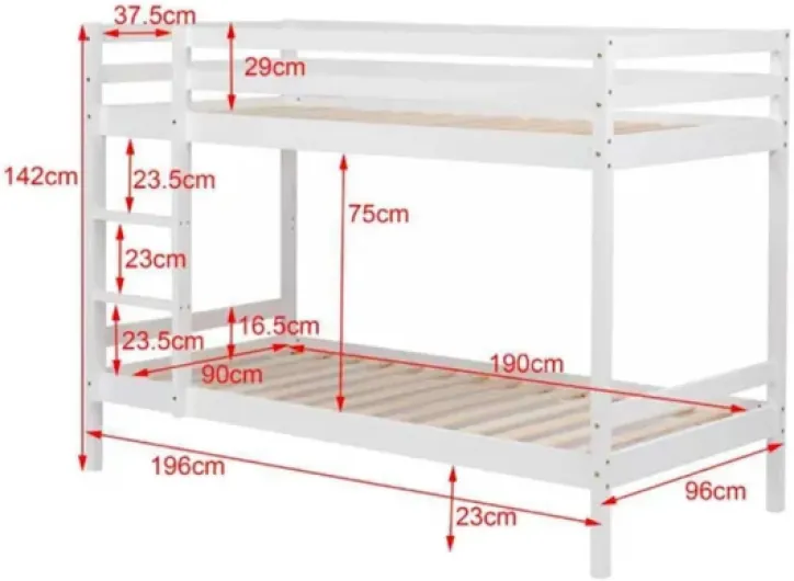 Lit superposé Double Robuste et élégant - Sécurisé avec barrières et échelle Stable- 2 couchages Confortables 90x190cm Blanc - Facile à Monter, idéal pour Enfants ou Adolescents.