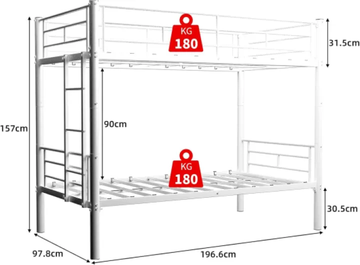 Lit Superposé Enfant Convertible 2 Lits, Lit Superposé 2 Places 90x190 cm Métal Étagenbett avec Échelle et Barrière Sécurité pour Fille et Garçon 90*190cm Blanc+ Fer-1