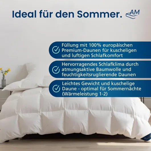 Couette 200x200-100% Duvet – légère et Respirante - Couverture Fine pour d'été - édredon Duvet - 300g de garnissage - Idéal pour Les températures Chaudes - Couette été 200 x 200 cm 200x200cm Légère (Été) 1