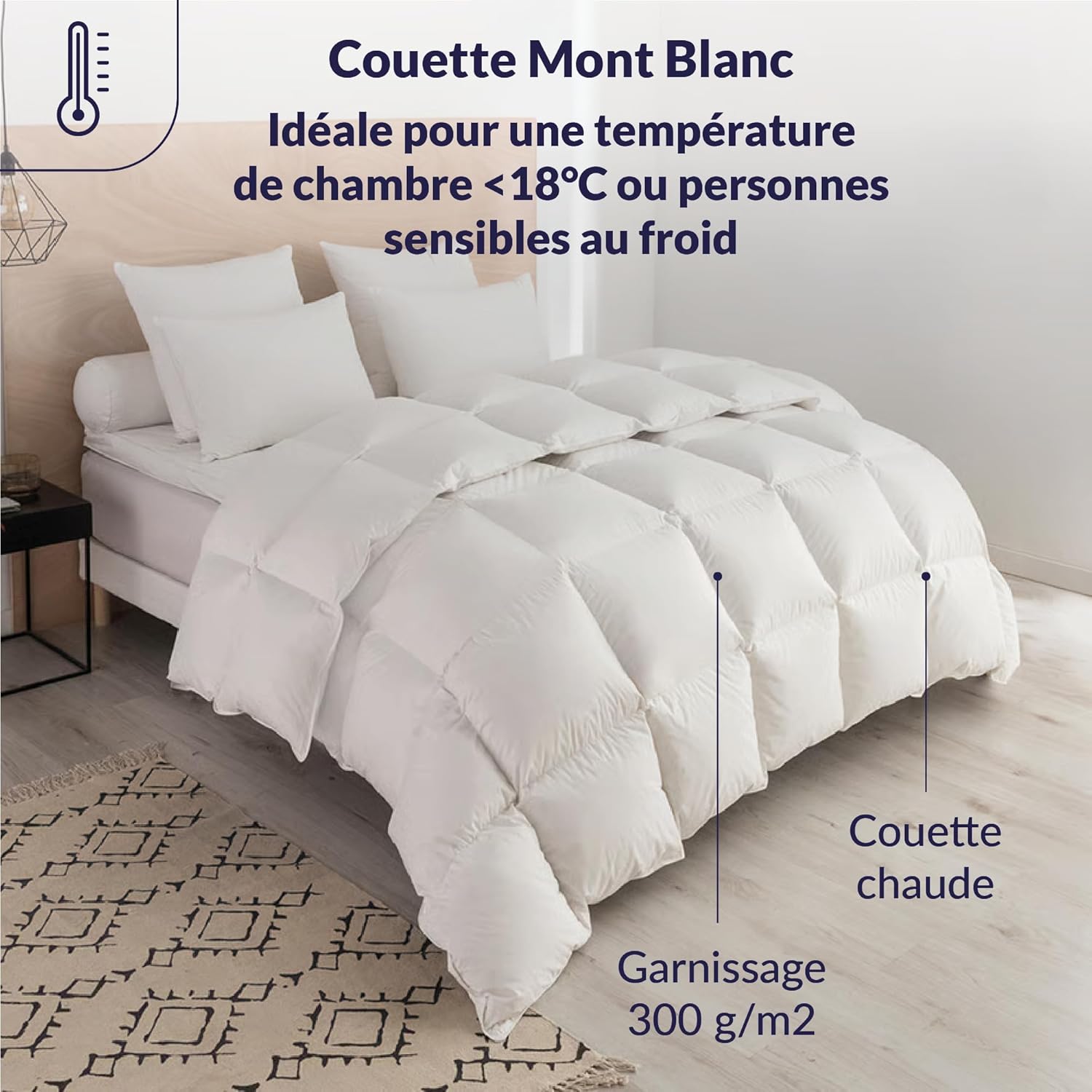 Couette Naturelle Chaude Anti-acariens 140 x 200 cm - Convient 1 Personne - Enveloppe 100% Percale de Coton - Garnissage 70% Duvet, 30% Plumettes - Lavable en Machine à 40°C 140x200 cm