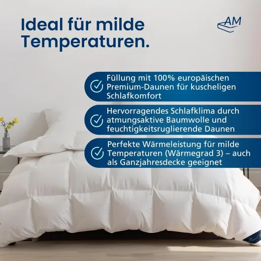 Couette 140x200-100% Duvet - Couette tempérée - Idéal pour Les températures modérée - édredon Duvet - 480g de garnissage - Couverture de Printemps & Automne - Couverture 140 x 200 140x200cm Chaude (Printemps / Automne) 1