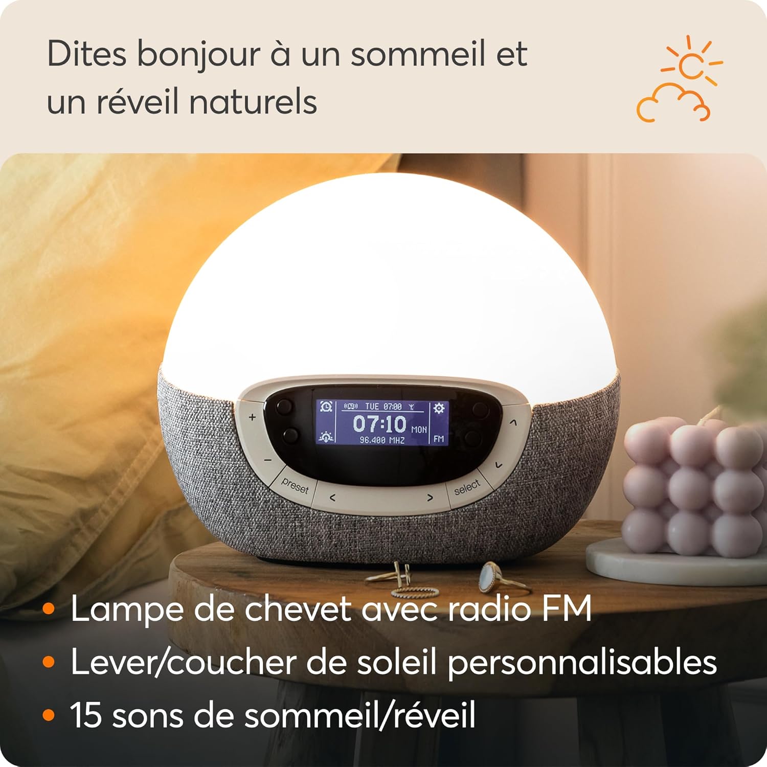 Bodyclock Shine 300 - Réveil et Simulateur d’Aube et de Crépuscule avec Radio et 14 Mélodies Unique